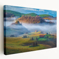 Large canvas print of a European countryside scene in muted earth tones, ideal for kitchen wall art.