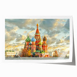 Rolled print of a Moscow cityscape with soft pastel hues, ideal for dining room wall art.