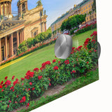 Large abstract depiction of St. Petersburg on acrylic glass in muted colors, ideal for dining room art.