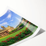 Extra large wall art featuring line art flowers with soft pastel shades on a rolled canvas.