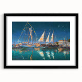 Extra large abstract art print of Sochi landscape in colorful, textured style on framed black mat.