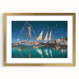 Abstract art print of Sochi landscape in muted earth tones on a framed gold mat, ideal for dining room decor.