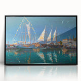 Large abstract wall art depicting a stylized Sochi landscape in muted gray and blue tones, framed in black acrylic.