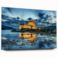 Acrylic print of a Scottish landscape, featuring muted green and blue tones, ideal for dining room decor.