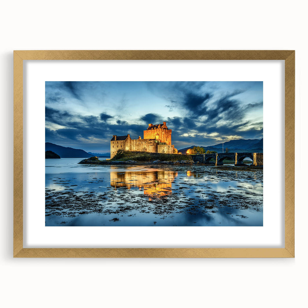 Abstract art print of a Scottish landscape in muted earth tones on a framed canvas, ideal for dining room decor.