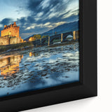Textured black wall art featuring a European Scottish landscape in vibrant colors on a framed canvas.