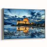 Framed canvas depicting a vintage-style Scottish landscape in muted earth tones.
