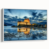 Vintage poster art of a Scottish landscape on a framed canvas, featuring muted earth tones, ideal for living room decor.