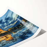 Extra large rolled print featuring line art flowers on a scenic European landscape, ideal for large living room wall decor.