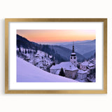 Abstract art print of European scenery in Slovakia, featuring muted earth tones on a framed gold mat.