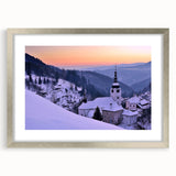 Extra large abstract art print depicting a textured European scenery in muted earth tones on a framed canvas.