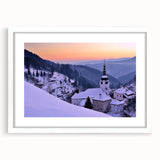 Textured abstract art print of a European scenery in Slovakia, featuring muted earth tones on a framed white mat.