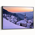 Black and white framed canvas of a Slovakian landscape, ideal for bedroom wall art.
