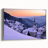 Landscape art painting of a Slovakian scenery on a framed canvas, featuring vibrant colors against a black background.