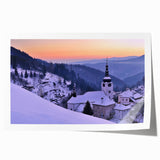 Extra large rolled print of a Slovakian landscape with vibrant green and blue tones, ideal for art wall dining room.