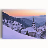 Black and white photograph of a European cityscape on stretched canvas, ideal for kitchen wall art or bedroom decor.