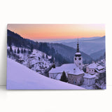 Black and white photo of a European cityscape on large stretched canvas, suitable for kitchen wall art.