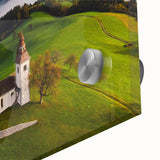 Large abstract wall art depicting the Slovenia landscape on acrylic glass, in muted earth tones.