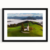 Extra large abstract art print of a colorful European scenery, textured on a black framed mat, ideal for living room decor.