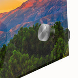 Large abstract wall art of Andalucian scenery in muted earth tones on acrylic glass, suitable for dining room ambiance.