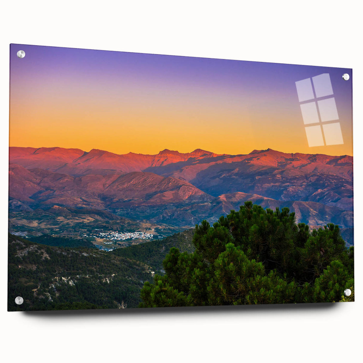 Acrylic print of Andalucia, Spain scenery in vibrant colors, ideal for dining room art.