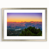 Abstract art print of Andalucian scenery in muted earth tones on a framed canvas, ideal for dining room decor.