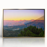 Mid-century modernist art of Andalucia scenery in a gold framed acrylic, showcasing earthy tones, ideal for nursery wall art.