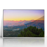 Large art print of Andalucia, Spain scenery in mid-century modernist style on white framed acrylic.