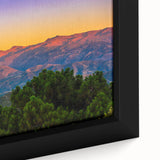 Black framed canvas of a textured, colorful Andalucian landscape, ideal for extra large living room wall art.