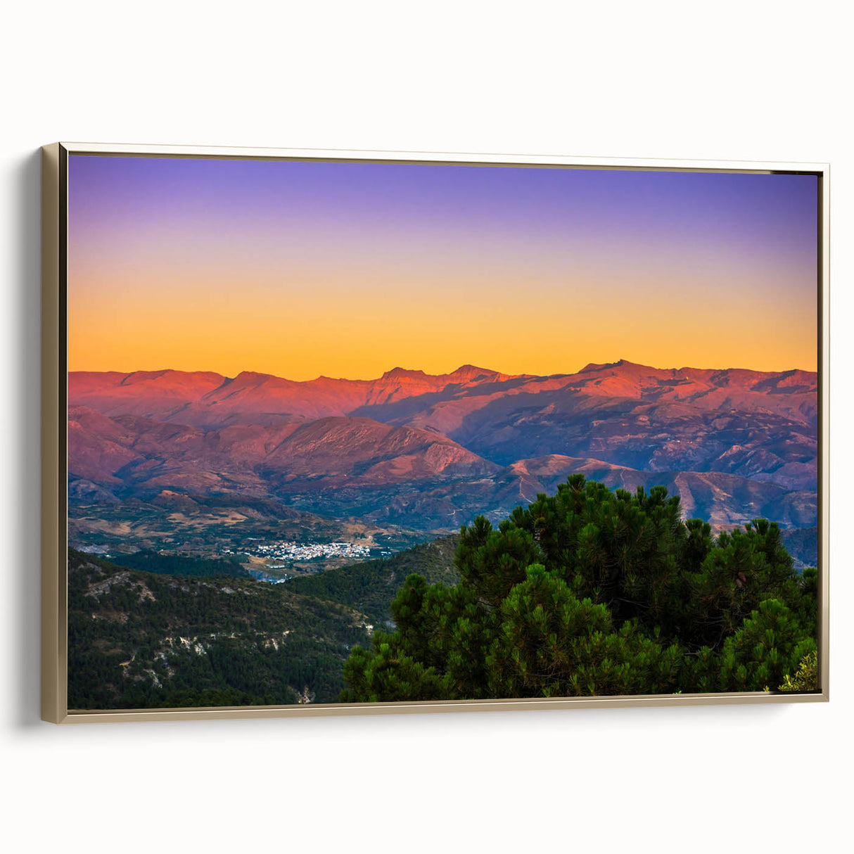 Landscape art painting of Andalucia with colorful tones on framed canvas, ideal for living room decor.