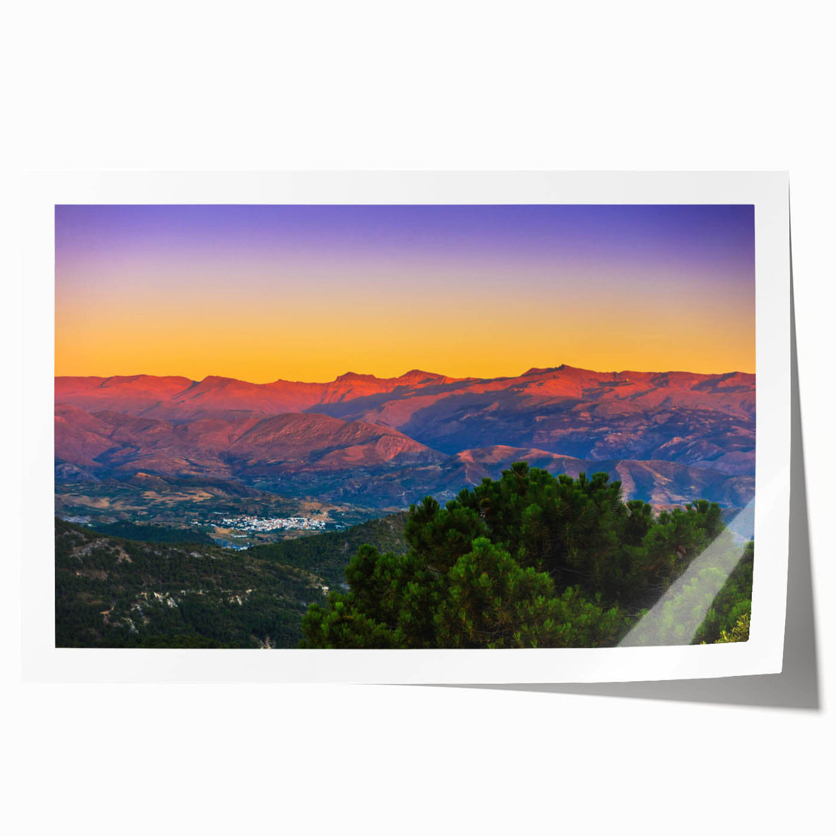 Extra large rolled print depicting a serene Andalucian landscape in muted earth tones, ideal for art wall dining room.