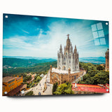 Acrylic glass print of Barcelona scenery with vibrant hues, ideal for dining room art.