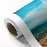 Art Deco poster of Barcelona scenery on rolled canvas, with pastel hues, ideal for nursery wall art.