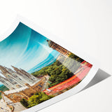 Extra large wall art featuring line art flowers with muted earth tones on a rolled print.