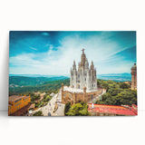 Large black and white stretched canvas of Barcelona scenery, ideal for kitchen wall art.