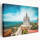 Large canvas print depicting a vibrant Barcelona cityscape, ideal for kitchen wall art.