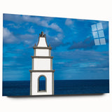 Large abstract art print of a European scenery, in muted earth tones on acrylic glass.