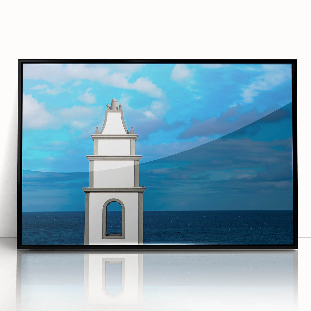 Large abstract wall art depicting a vibrant European scenery in the Canary Islands, framed in black acrylic.