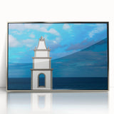 Large acrylic print of a mid-century modernist Canary Islands landscape in muted earth tones.