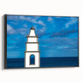 Black and white framed canvas featuring a vintage landscape painting of the Canary Islands, ideal for bedroom decor.