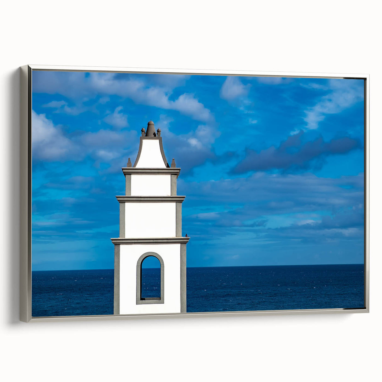 Landscape art painting of a scenic view in the Canary Islands, with vivid blue and green tones on a framed canvas.