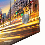 Large abstract wall art of Madrid scenery in muted earth tones on acrylic glass, ideal for dining room ambiance.