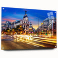 Acrylic print of Madrid cityscape in muted earth tones, suitable for dining room decor.