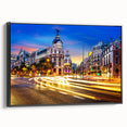 Black and white framed canvas featuring a vintage-style landscape of Madrid, ideal for bedroom wall decor.