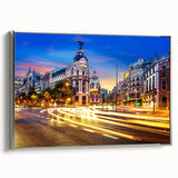 Framed canvas landscape art painting depicting a vintage Madrid scene in muted colors, great for living room decor.