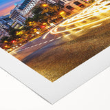 Art deco poster of Madrid skyline in muted earth tones on rolled canvas, suitable for dining room wall art.