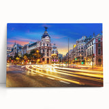 Black and white stretched canvas of Madrid skyline, ideal for kitchen wall art or bedroom ambiance.