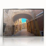 Mid-century modernist art of Valencia scenery in muted earth tones on a framed acrylic, suitable for nursery wall art.