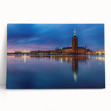 Black and white large art print of Stockholm scenery on stretched canvas, ideal for kitchen wall art or bedroom ambiance.