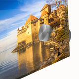 Large abstract wall art of Geneva scenery in muted earth tones on acrylic glass, ideal for dining room ambiance.